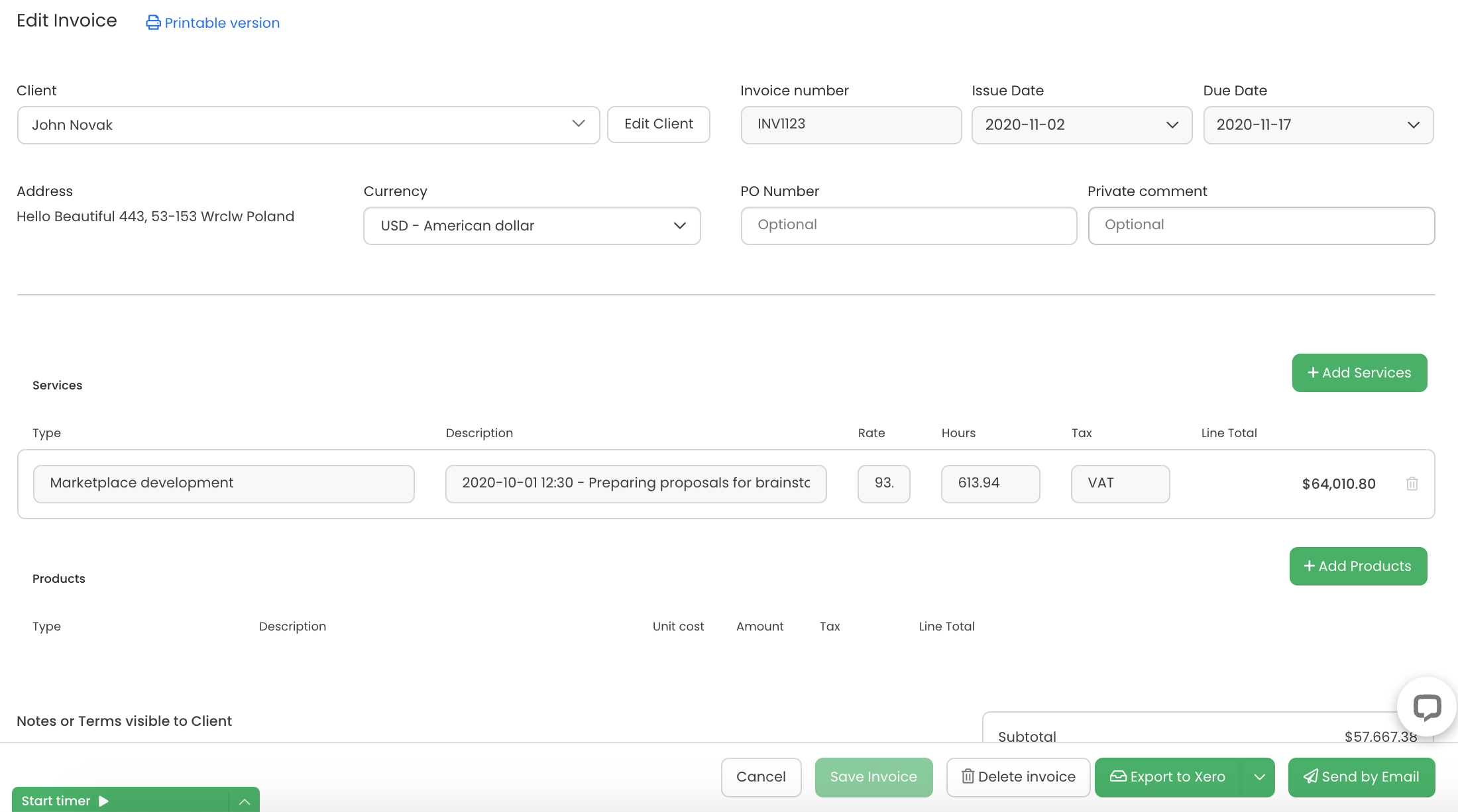 Xero integration screenshot